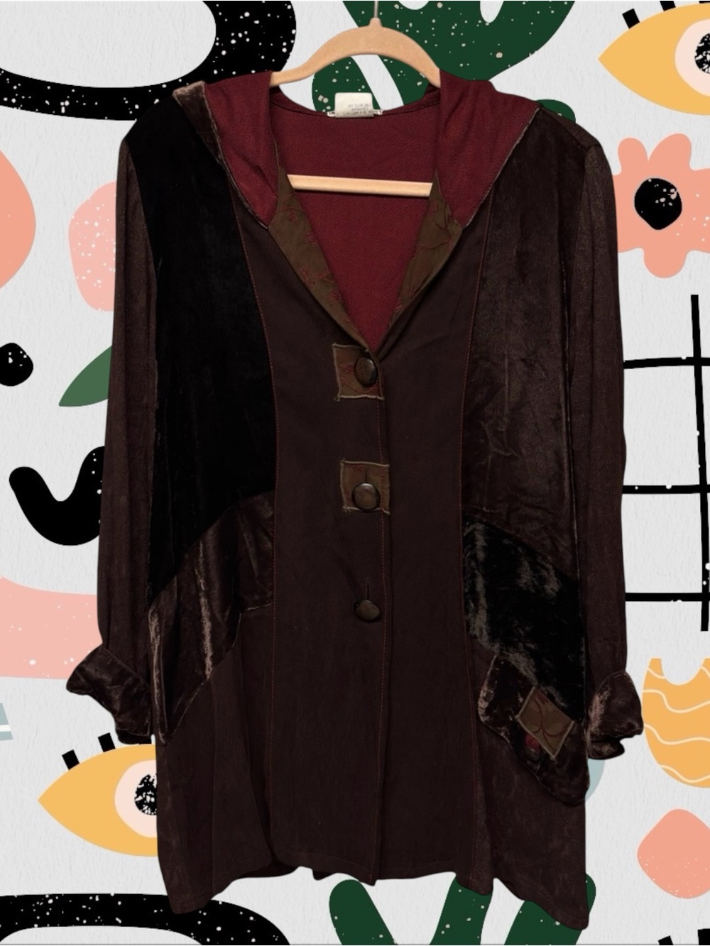 Neil & David | Vintage Brown Mixed Media Velvet Accent Button Front Jacket